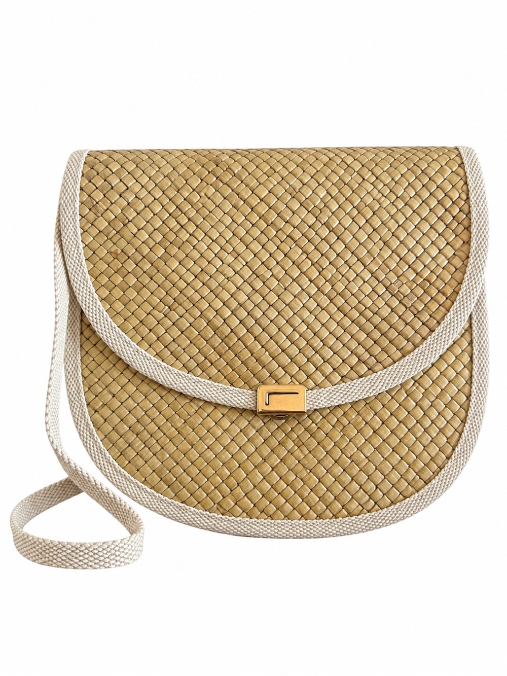 Vintage Woven Raffia Straw Saddle Crossbody Shoulder Bag
